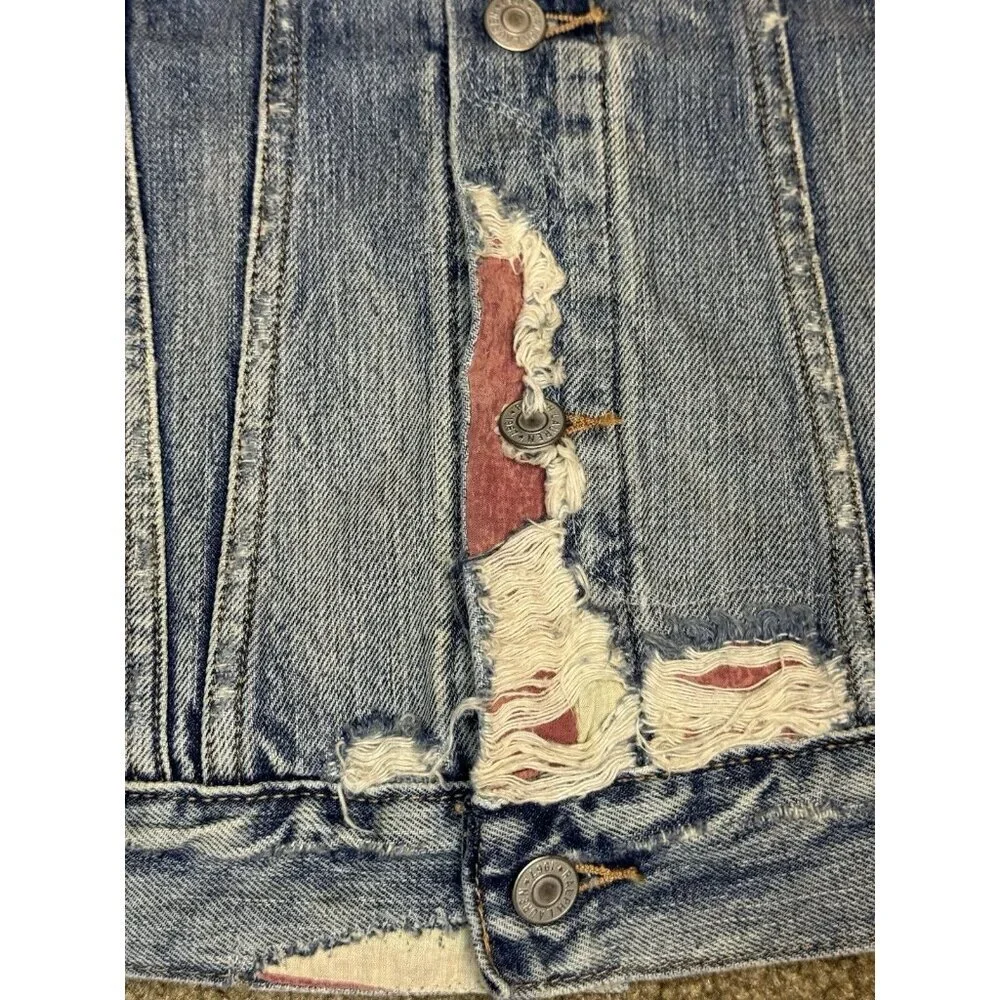 POLO RALPH LAUREN Denim Jacket Stars Patches Distressed Destroyed Equestrian XS - Picture 8 of 15